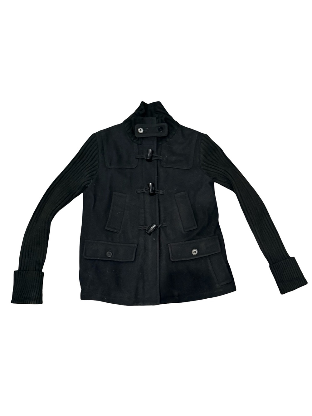 Gap Women's Black Toggle Peacoat with Ribbed Sleeves